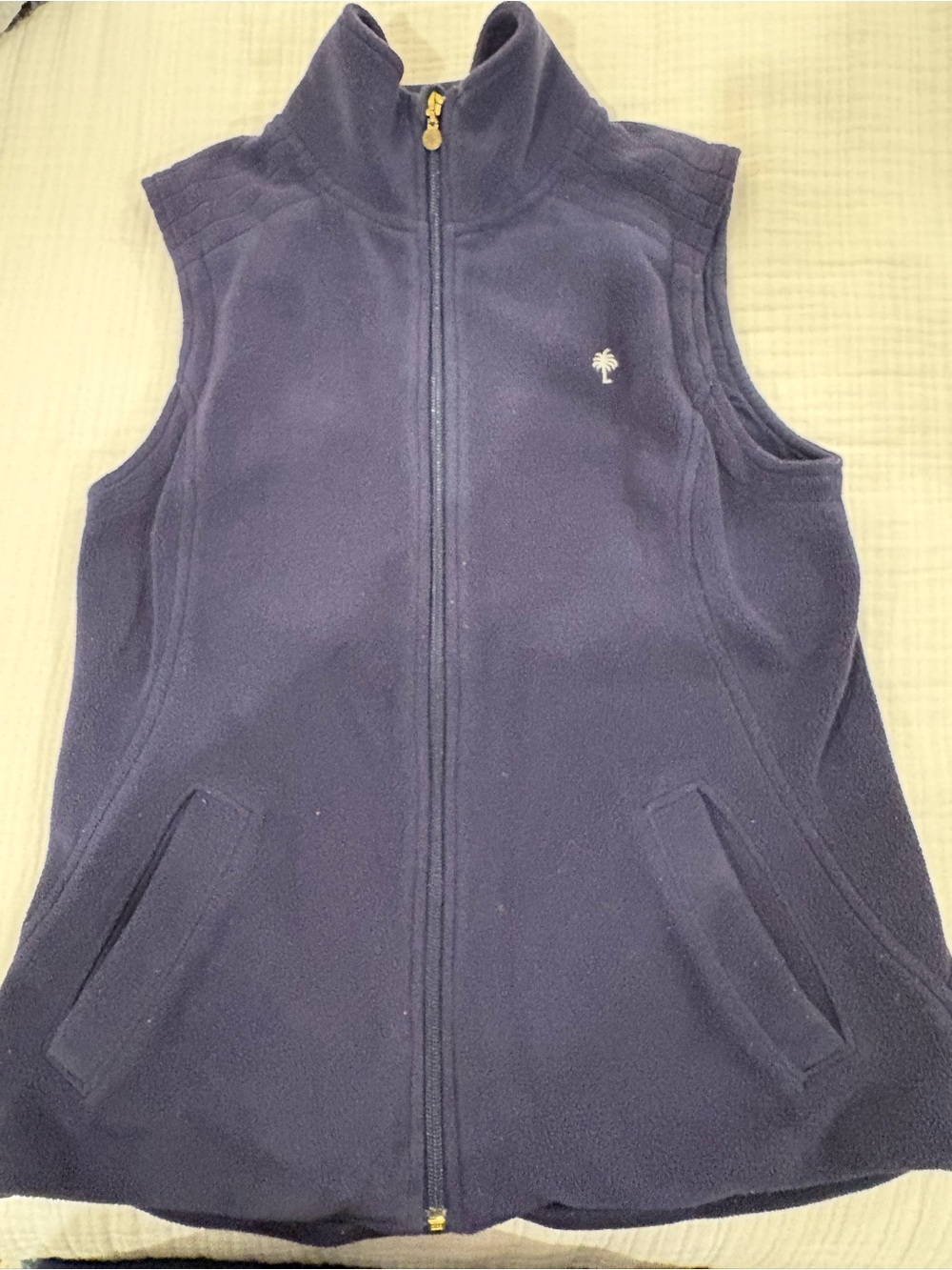 Womens Navy Fleece Vest with Palm Logo